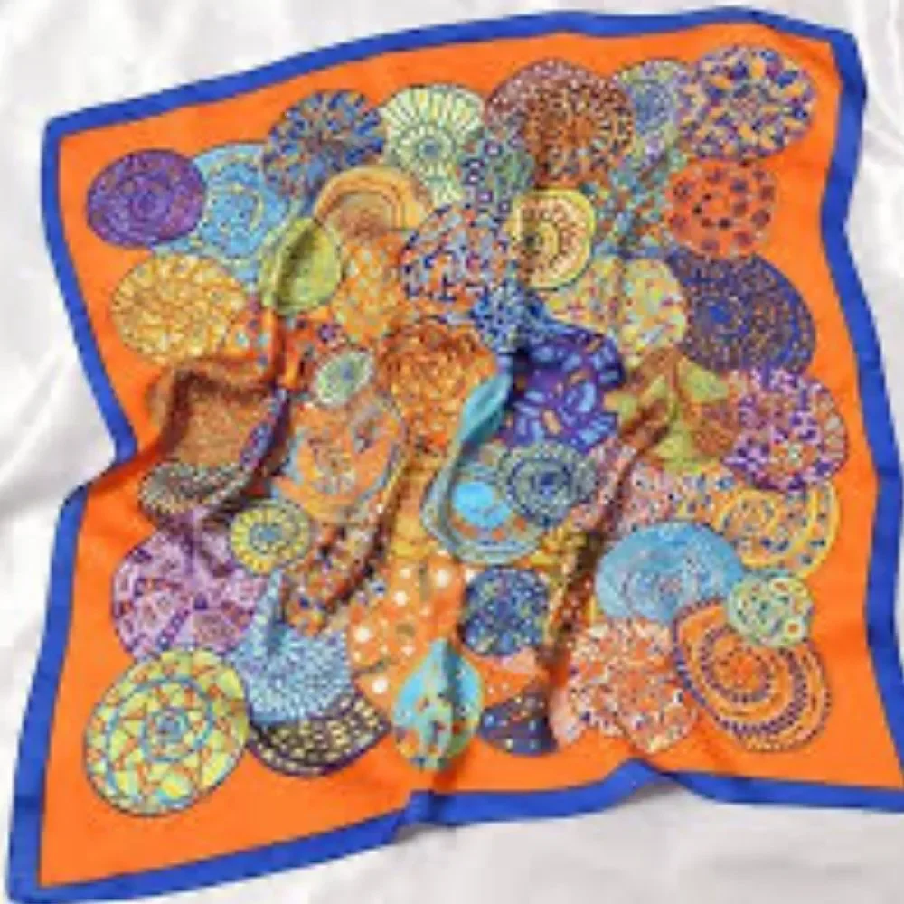 Colorful circle print scarf 27 1/2” x 27 1/2”